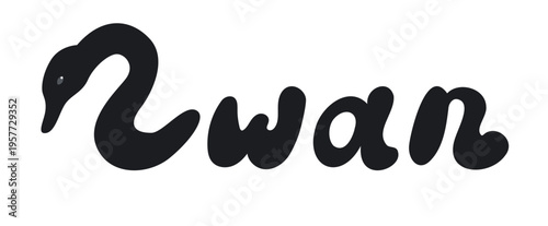 Stylized word swan where the letter S is shaped like a swans curved neck and head. Clean and elegant illustration suitable for decorative use, creative projects, and visual compositions.