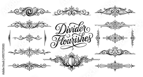 Elegant vintage ornamental dividers and flourishes for design projects