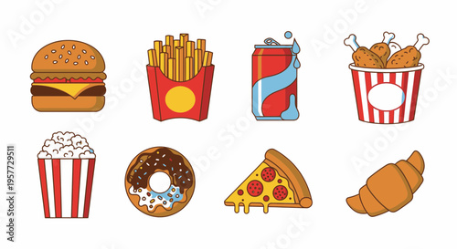 Variety of junk food items displayed.