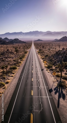 Endless Desert Highway Leading Towards Majestic Mountain Horizon Under A Bright Sunny Sky