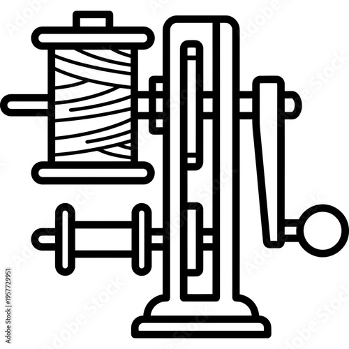 Minimalistic hand-crank bobbin winder outline icon