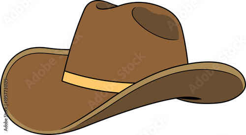 Color vector illustration of a brown cowboy hat with a beige band in cartoon style, perfect for western themes, fashion accessories, and playful graphic design projects