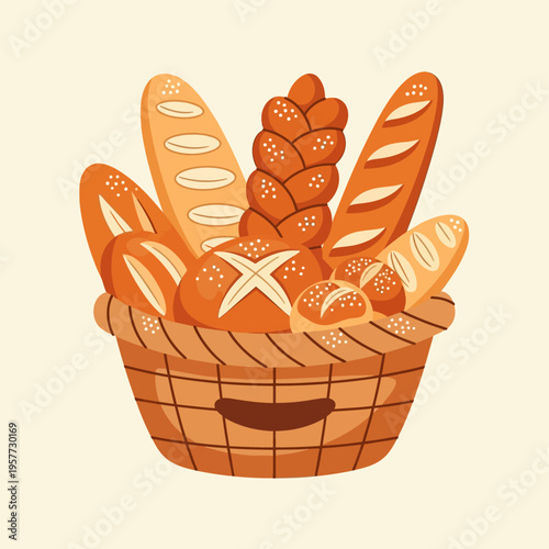 Bread Loaves in Woven Basket.