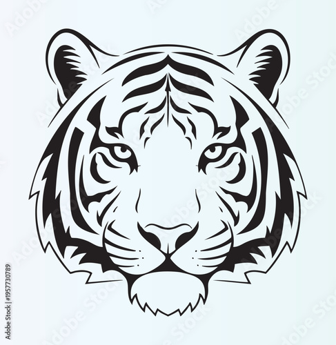 Detailed tiger head illustration with tribal patterns and fierce expression