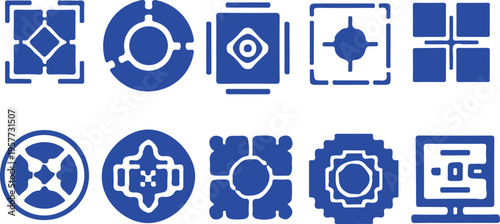 Collection of blue and white geometric icons