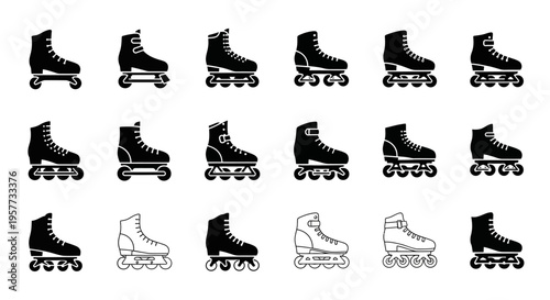 Inline Skates Collection: Black and White Icons and Silhouettes