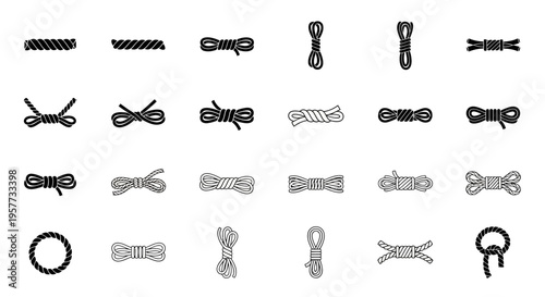 Collection of Rope Knots and Twists Icons: Nautical, Climbing, and Utility Designs