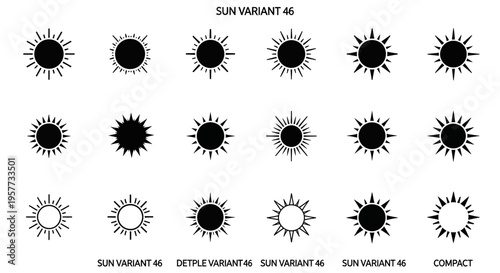 Sun Icons Set: Diverse Solar Symbols for Design Projects