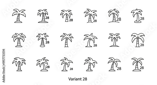 Set of Hand-Drawn Palm Tree Icons and Symbols