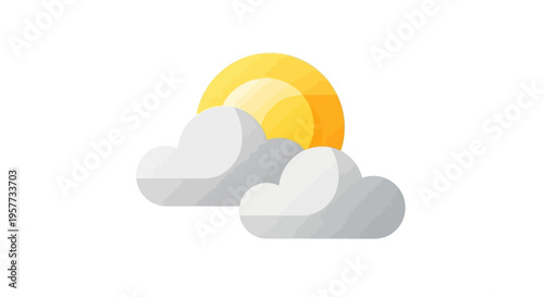 A modern weather icon featuring a sun rising behind clouds with a rainbow, symbolizing meteorology and climate on World Meteorological Day
