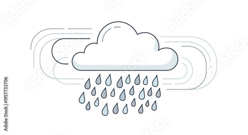 A modern weather icon illustration featuring a cloud with rain and wind, symbolizing meteorology and climate, with a design concept for World Meteorological Day
