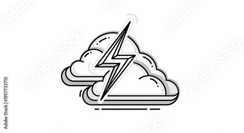 A modern weather icon featuring a lightning bolt striking a cloud, symbolizing meteorology and climate, with a simple black line art design on a white background