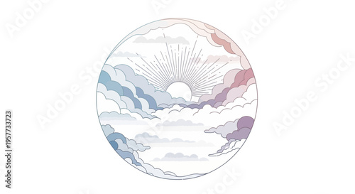 A modern weather icon illustration depicting a sunny sky with clouds, rainbow, sun, and moon, symbolizing meteorology and climate for World Meteorological Day, used for education and design