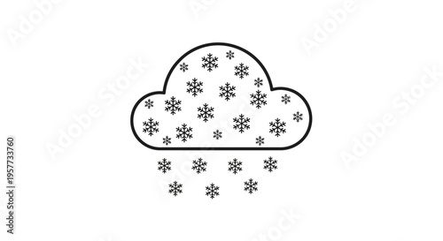 A modern weather icon illustration featuring a cloud with snowflakes on a clean white background for design and decoration purposes