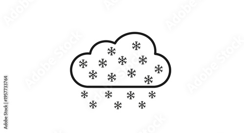 A modern weather icon illustration featuring a cloud with snowflakes and rain on a clean white background for design and decoration purposes