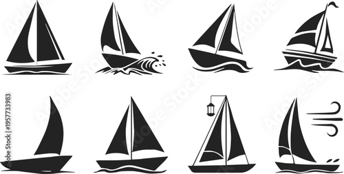 Tableau sur toile sailboat vintage maritime badges emblems vector clipart set