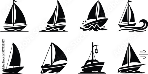 sailboat minimal line art set mast sail nautical symbols
