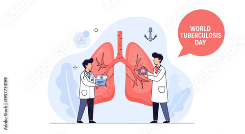 Illustration of two doctors examining lungs on World Tuberculosis Day for lung health education and awareness