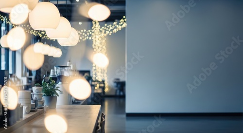 Blurred Lights and Empty Wall Background.