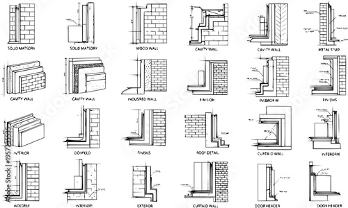Architectural Building Construction Details: Wall Sections, Foundations, Headers, and Joints Diagrams