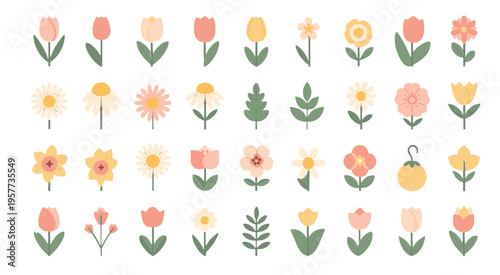 Elegant Hand Drawn Tropical Flowers and Leaves Collection Featuring Hibiscus, Plumeria, Bird of Paradise, and Palm Fronds Isolated on White for Botanical Design Elements.