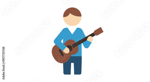 Faceless man playing acoustic guitar in simple flat illustration.