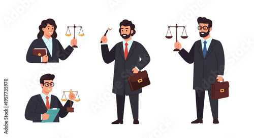 Lawyer Character Set Legal Service Cartoon Vector Illustrations Isolated on White Background