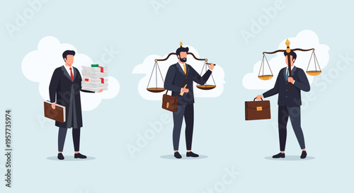 Lawyer Character Set Legal Service Cartoon Vector Illustrations Isolated on White Background