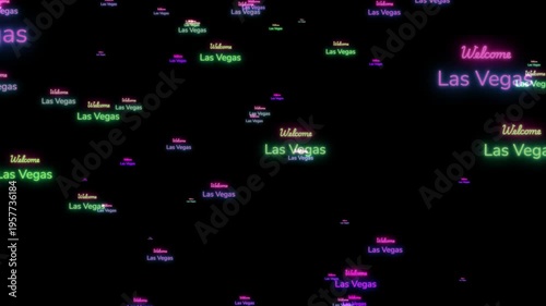 Neon Las Vegas Signs Floating On Black Background