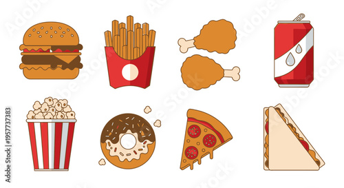 Colorful fast food icons on white 2.