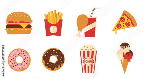 Colorful fast food icons on white 1.