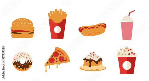 Colorful fast food icons on white 4.