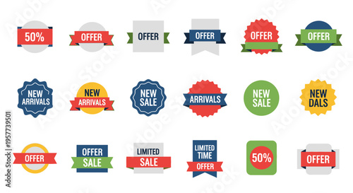 Collection of sale and offer stickers.