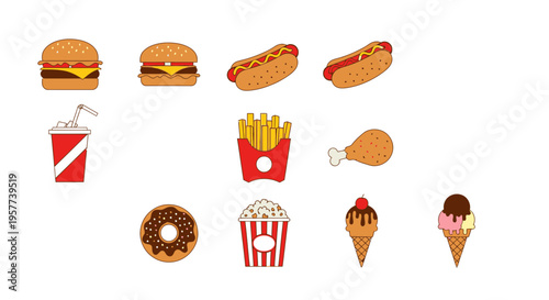Colorful fast food icons on white 1.