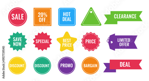 Colorful sale and discount labels.