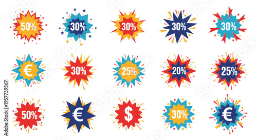 Discount sale percentage colorful icons.