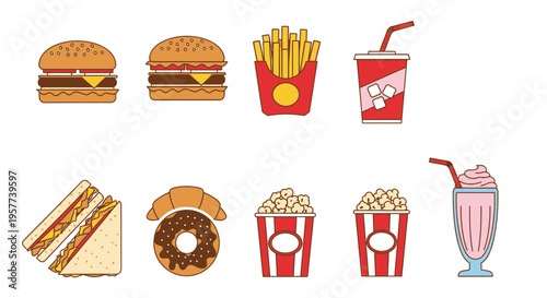 Fast food icons on white background.