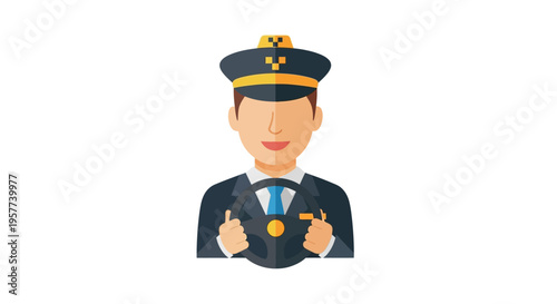 Professional taxi driver avatar in uniform with cap.