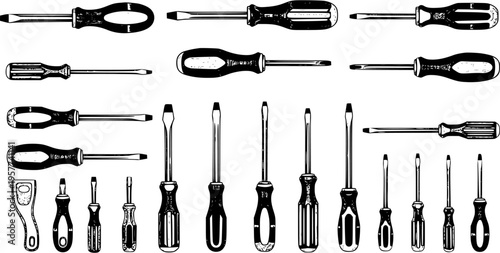 Screwdriver Assortment Vector: Hand Tools  Fasteners Illustration