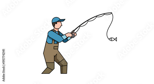 Fisherman casting a line with a fish on the hook.