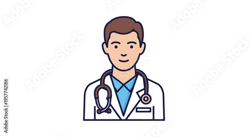 Professional Male Doctor with Stethoscope Icon Illustration.