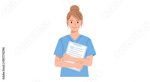 Young female nurse or doctor holding a medical chart.