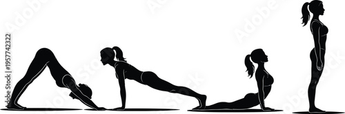 Set of 4 black silhouette yoga poses vector for fitness, wellness, and exercise illustrations