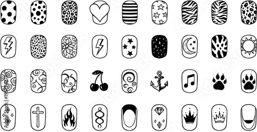 Nail Art Designs: A Diverse Set of Hand-Drawn Nail Decorations for Manicures and Fashion