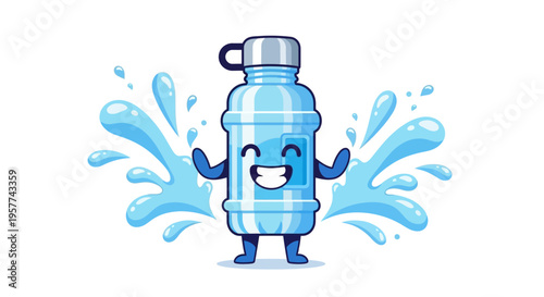 Cartoon Water Bottle Character Splash.