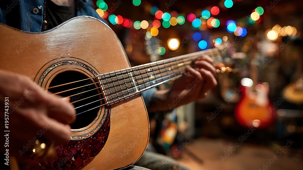 Fototapeta premium Cinco de mayo party music scene with guitar and festive decorations