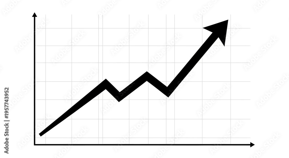 Obraz premium Black upward trending graph with arrow indicating growth.