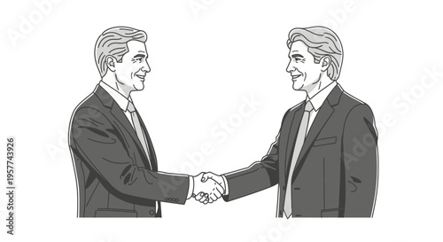 Two businessmen shaking hands symbolizing agreement and partnership.
