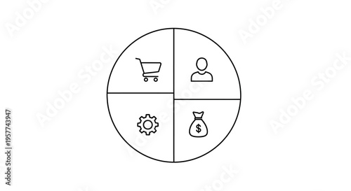 Business and commerce icons in a circular segmented diagram.