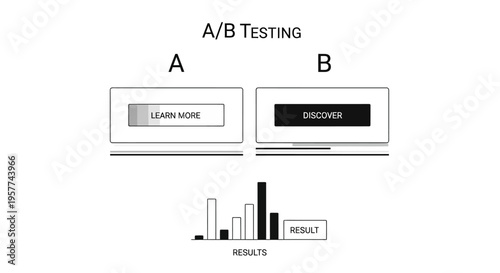 A-B Testing Concept with Two Buttons and Result Bar Chart.